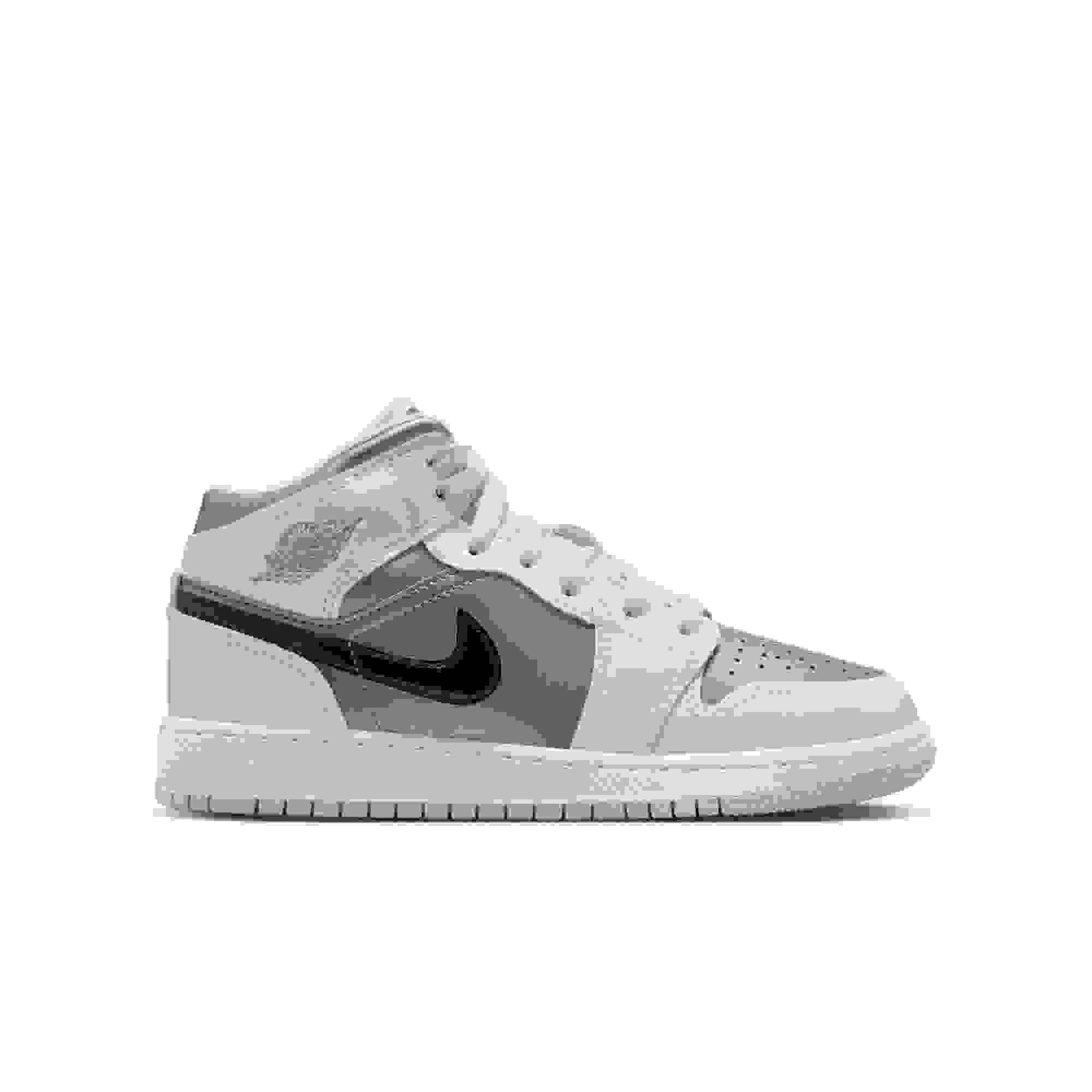 Jordan 1 Mid SE Grade School Boys' "Photon Dust/Blue Chill/Flat Pewter/Black" Shoe